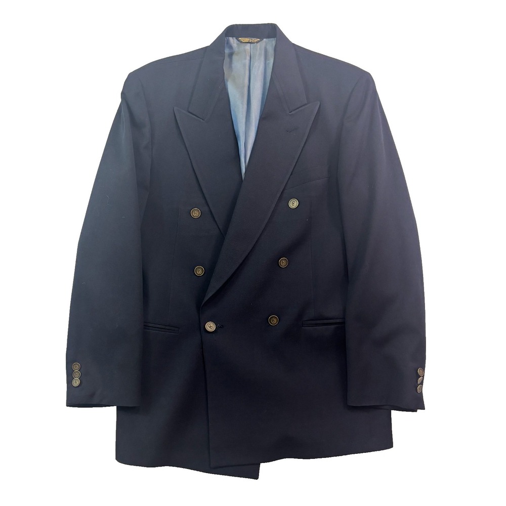 vtg 90s Nino Cerruti‎ 42R Navy Blue Double Breasted Blazer Jacket Sport Coat USA